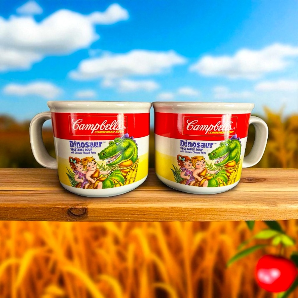 Vintage Campbell’s Soup Mugs from 1990 Dinosaur Set of 2